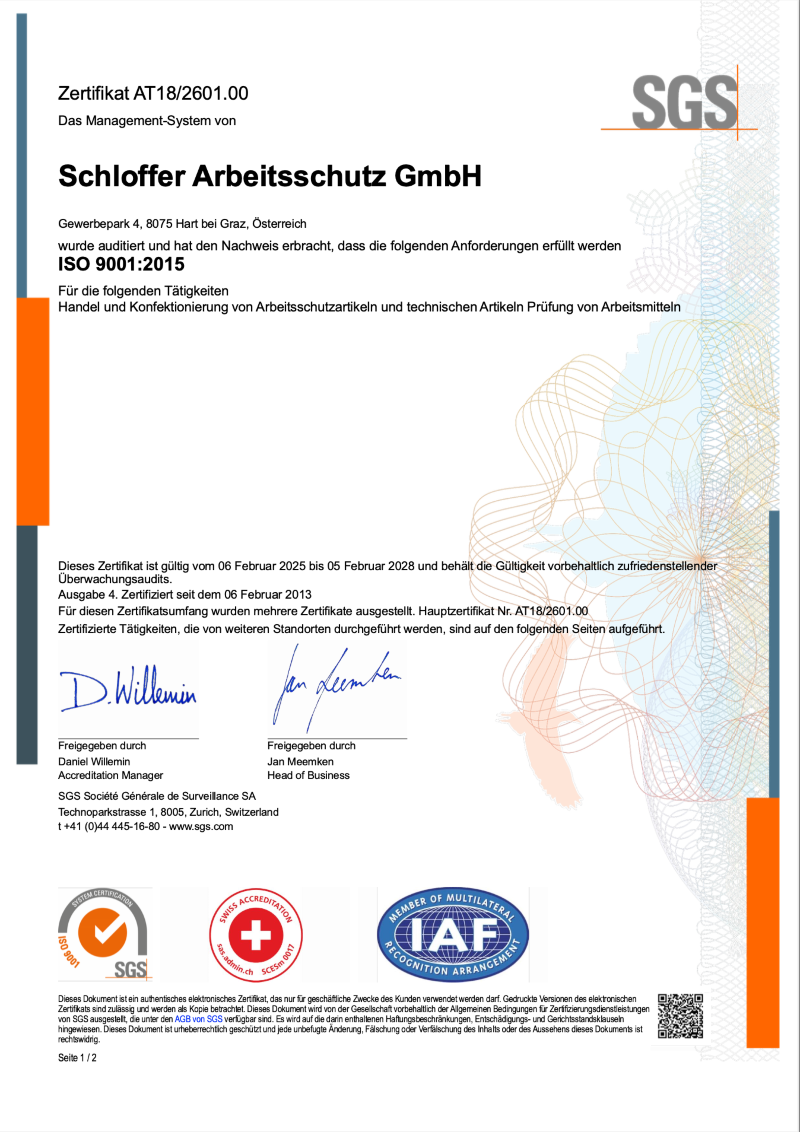 Schloffer ISO 9001 Zertifikat